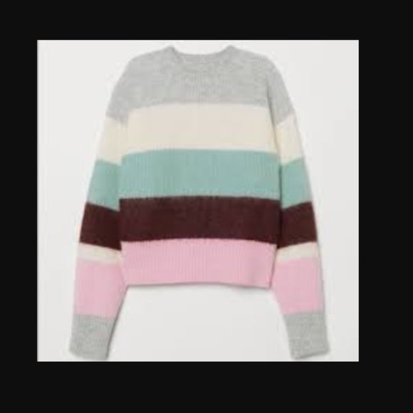 H&M Mohair Wool Blend Colorblock Striped Mock-Neck Sweater Size S - Picture 3 of 3